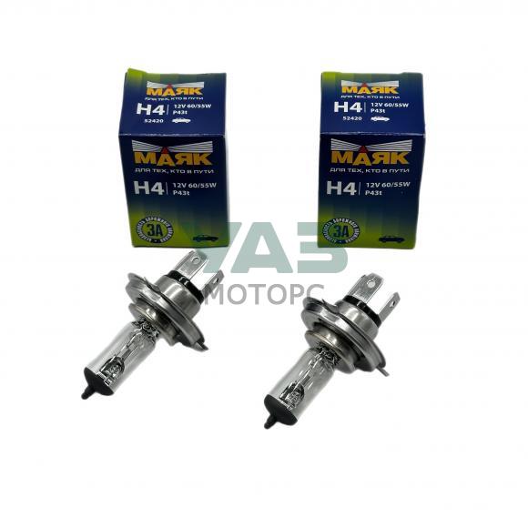 Лампа 12V H4 60/55W P43t / комплект 2 штуки (Маяк Standart 1) 52420 Лампа 12V H4 60/55W P43t / комплект 2 штуки (Маяк Standart 1) 52420